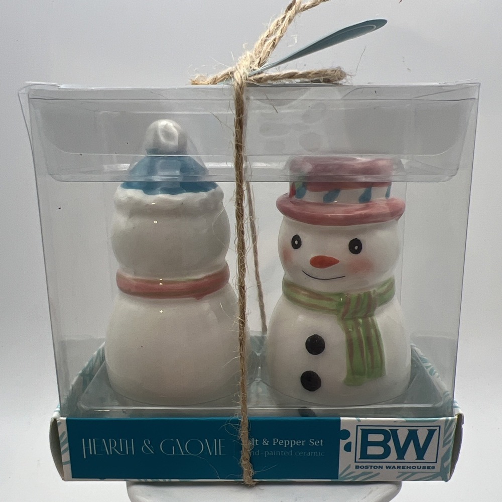 New BW Boston Warehouse Winter Snowmen Hand Painted Salt & Pepper Shakers